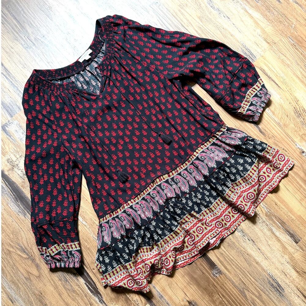 BeachLunchLounge women's Pullover Tassel Tie Neckline Tunic Blouse